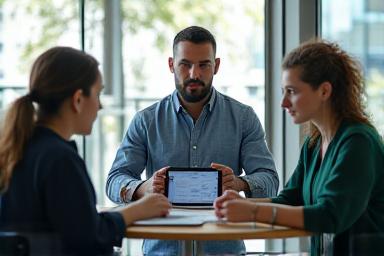 Team of analysts collaborating on a complex statistical model